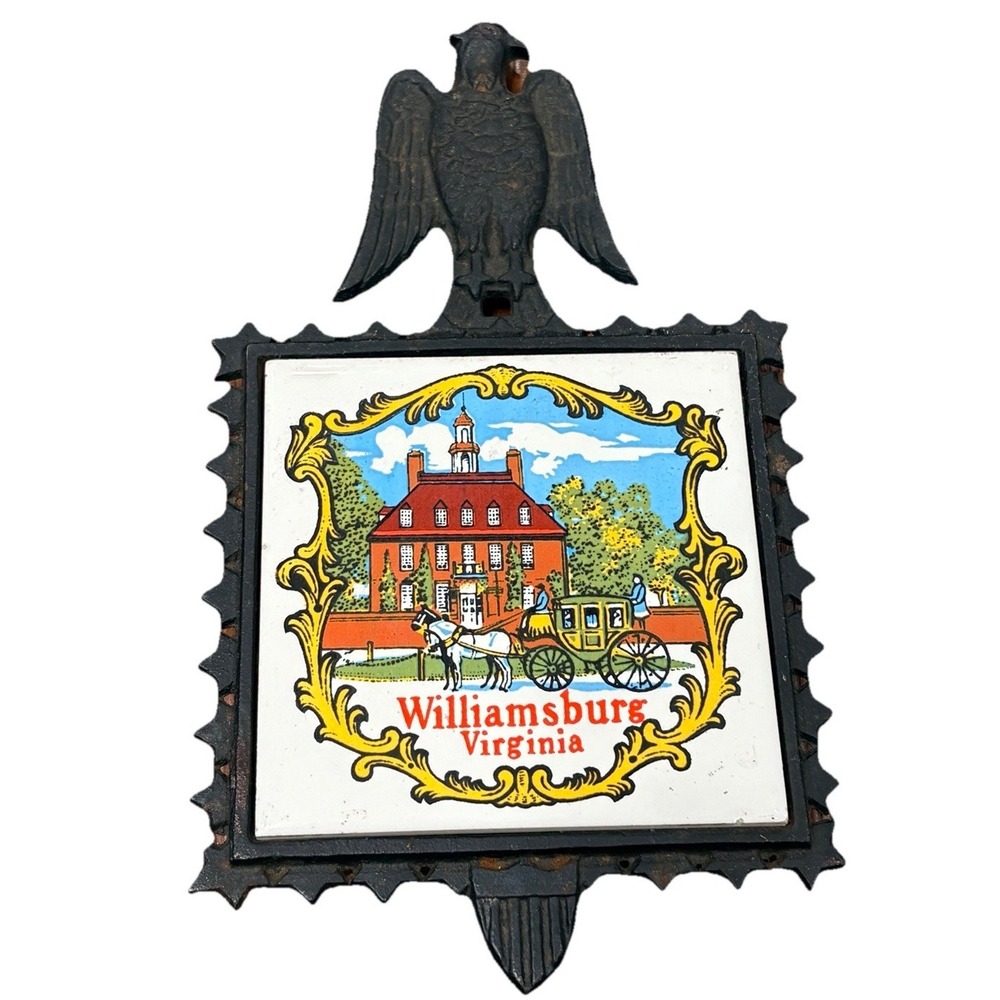 Vintage Trivet Tile Williamsburg VA and Eagle Trivet H.S Japan Heavy Cast Iron